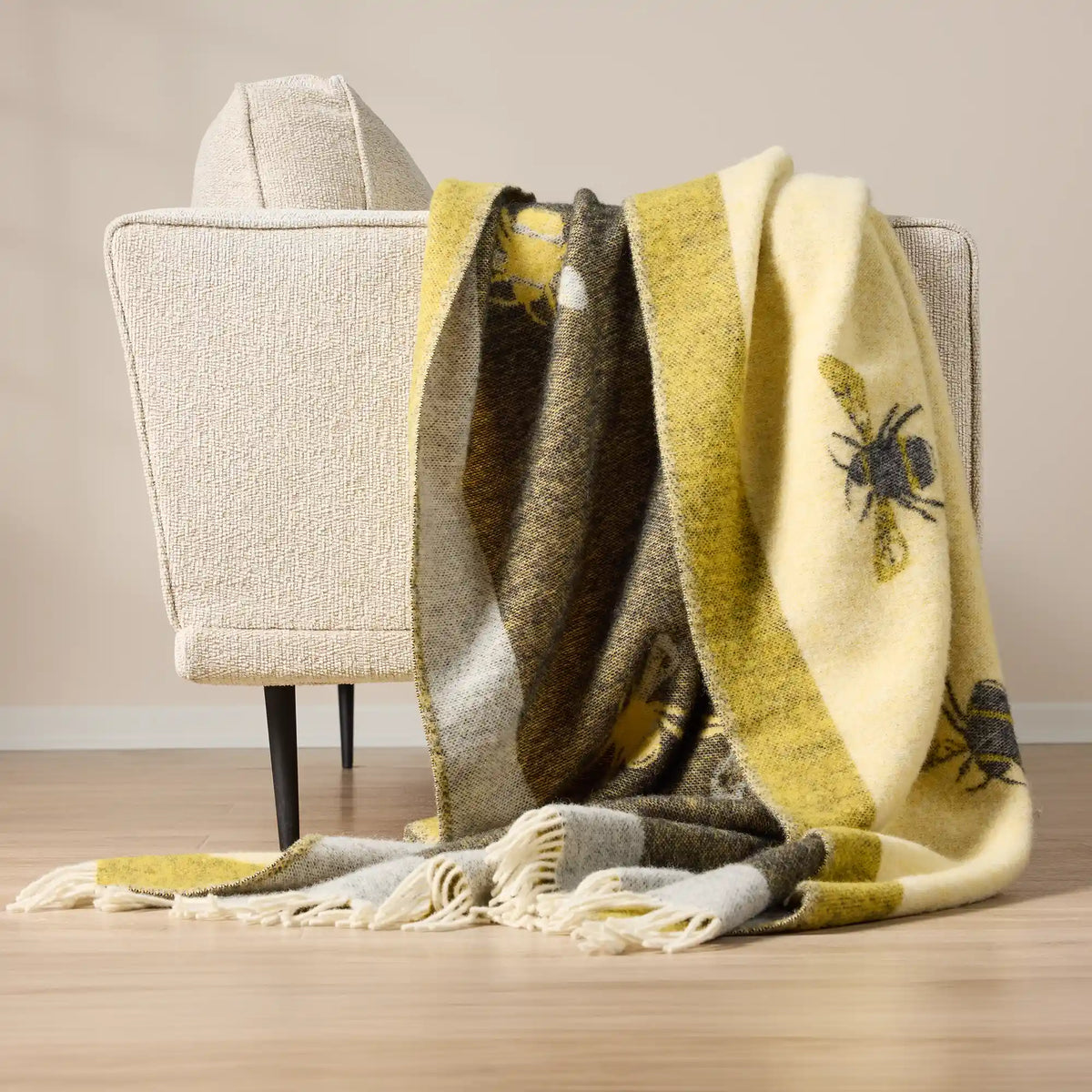Wild and Wool Bee Wool Throw - Yellow and Black