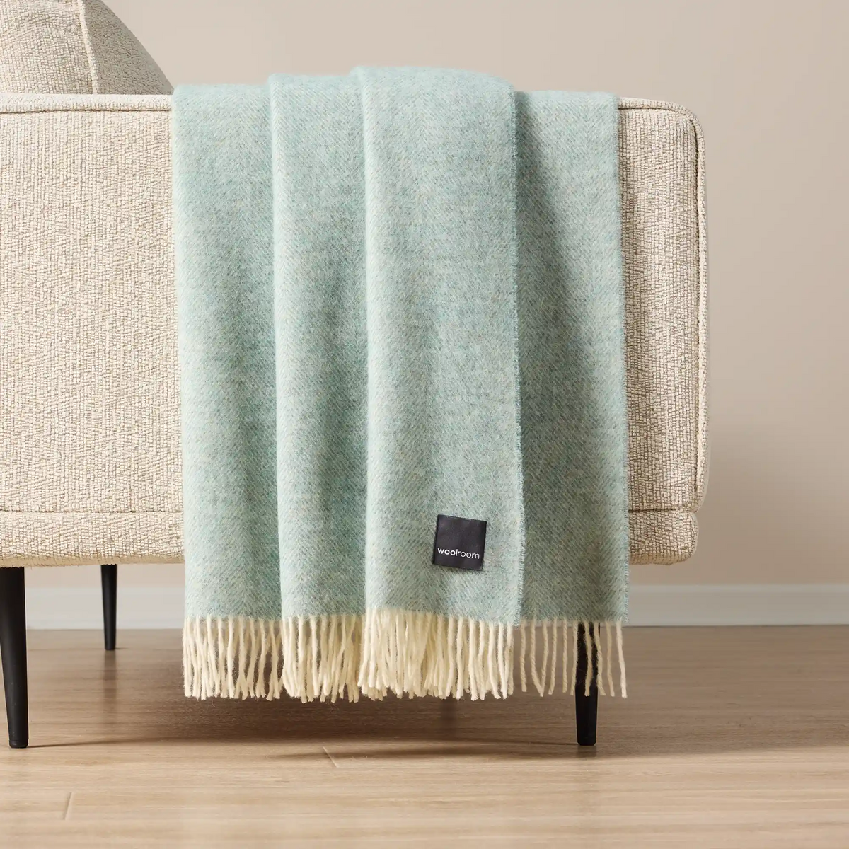 Woolroom Herringbone Shetland Throw - Duck Egg