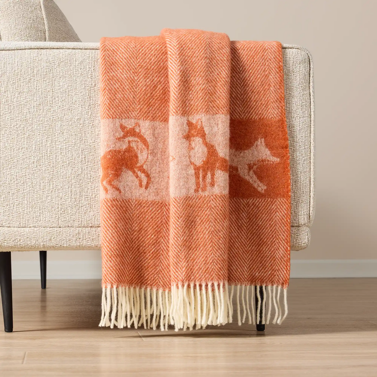 Wild and Wool Herringbone Rust and White Fox Throw