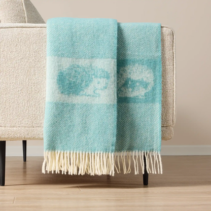 Wild and Wool Herringbone Teal and White Hedgehog Throw
