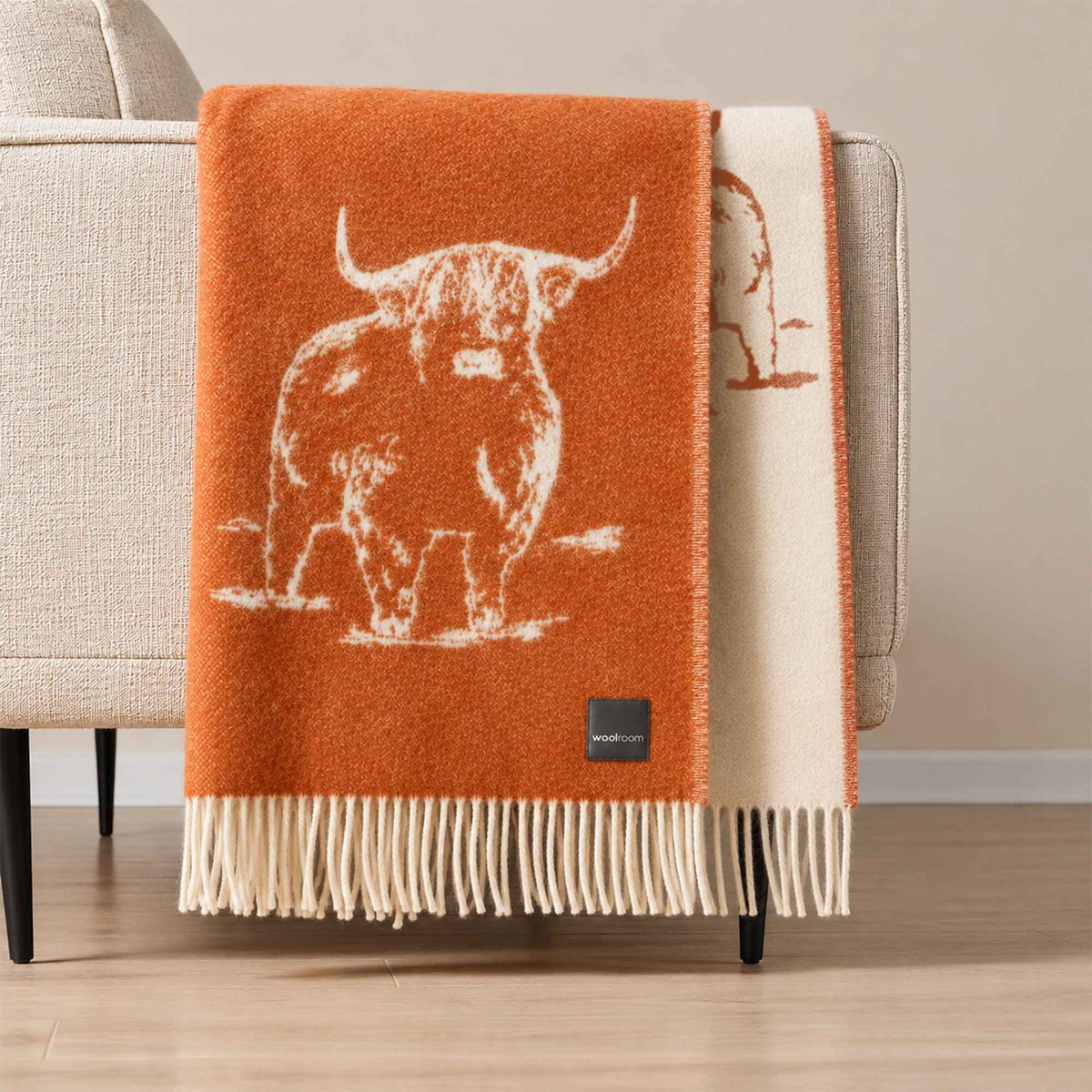 Plaid en laine Highland Coo Wild and Wool - Rouille