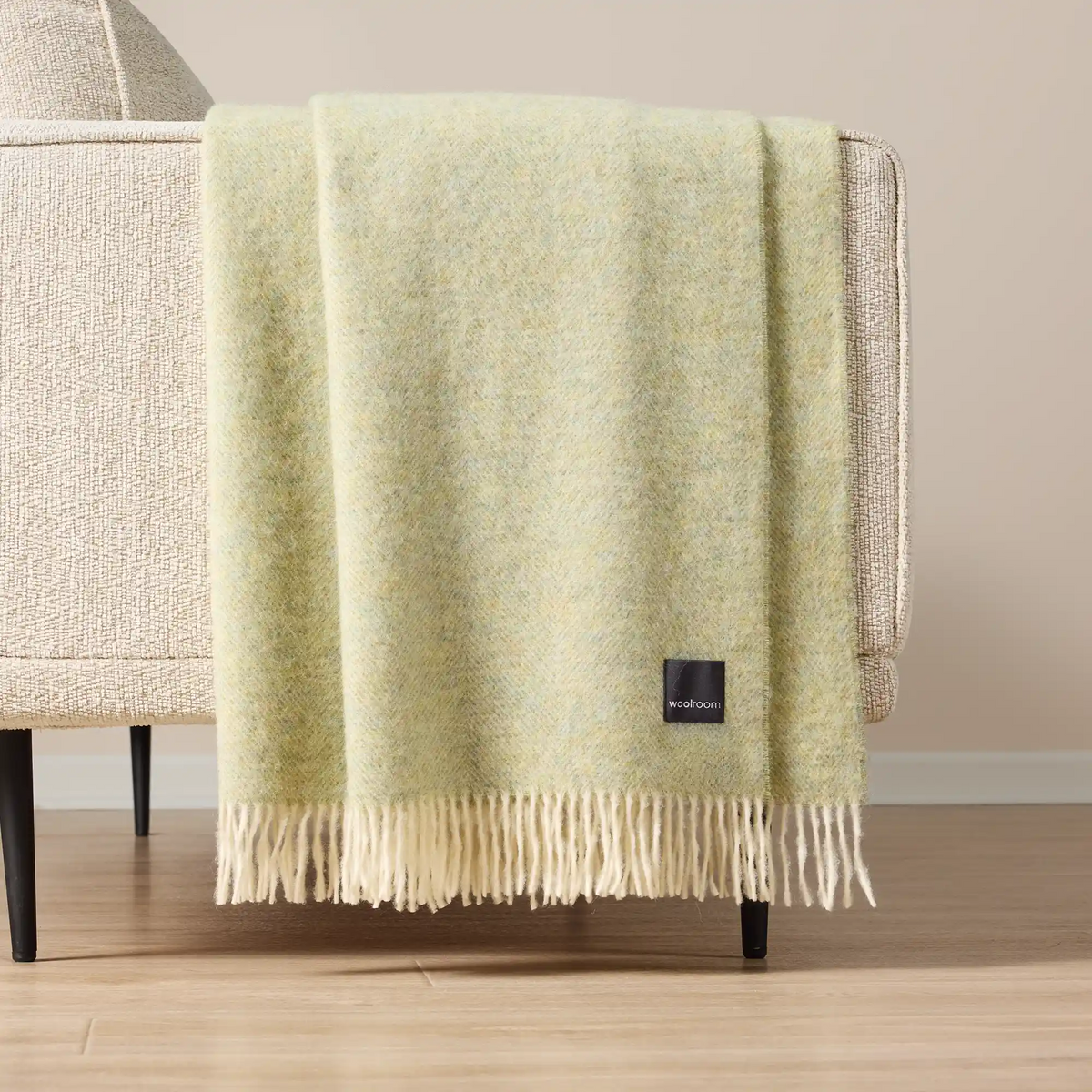 Light Sage Herringbone Wool Throw - Wide Width