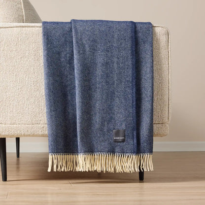 Woolroom Lilly Herringbone Pure New Wool Throw - Blue
