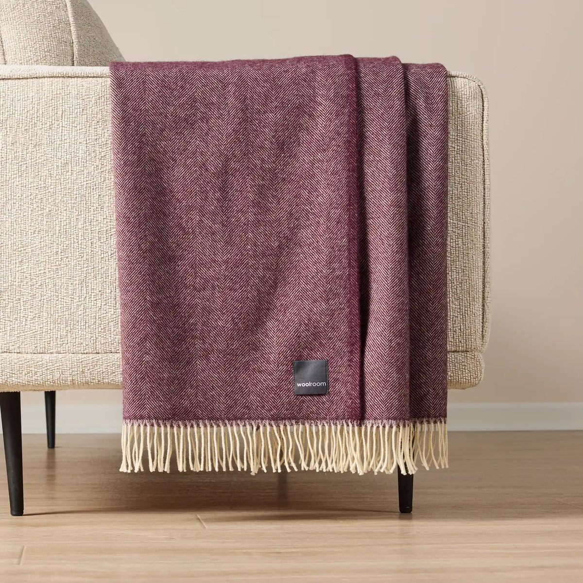 Woolroom Lilly Herringbone Pure New Wool Throw - Plum