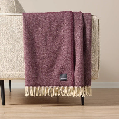 Woolroom Lilly Herringbone Pure New Wool Throw - Plum