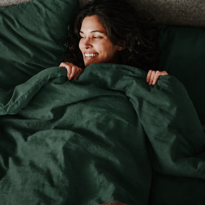 Mariana Linen Blend Comforter Cover - Forest Green