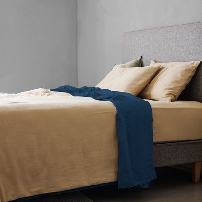 Mariana Linen Blend Flat Sheet - Midnight Blue