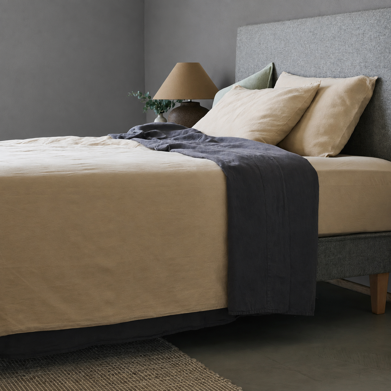 Mariana Linen Blend Flat Sheet - Charcoal
