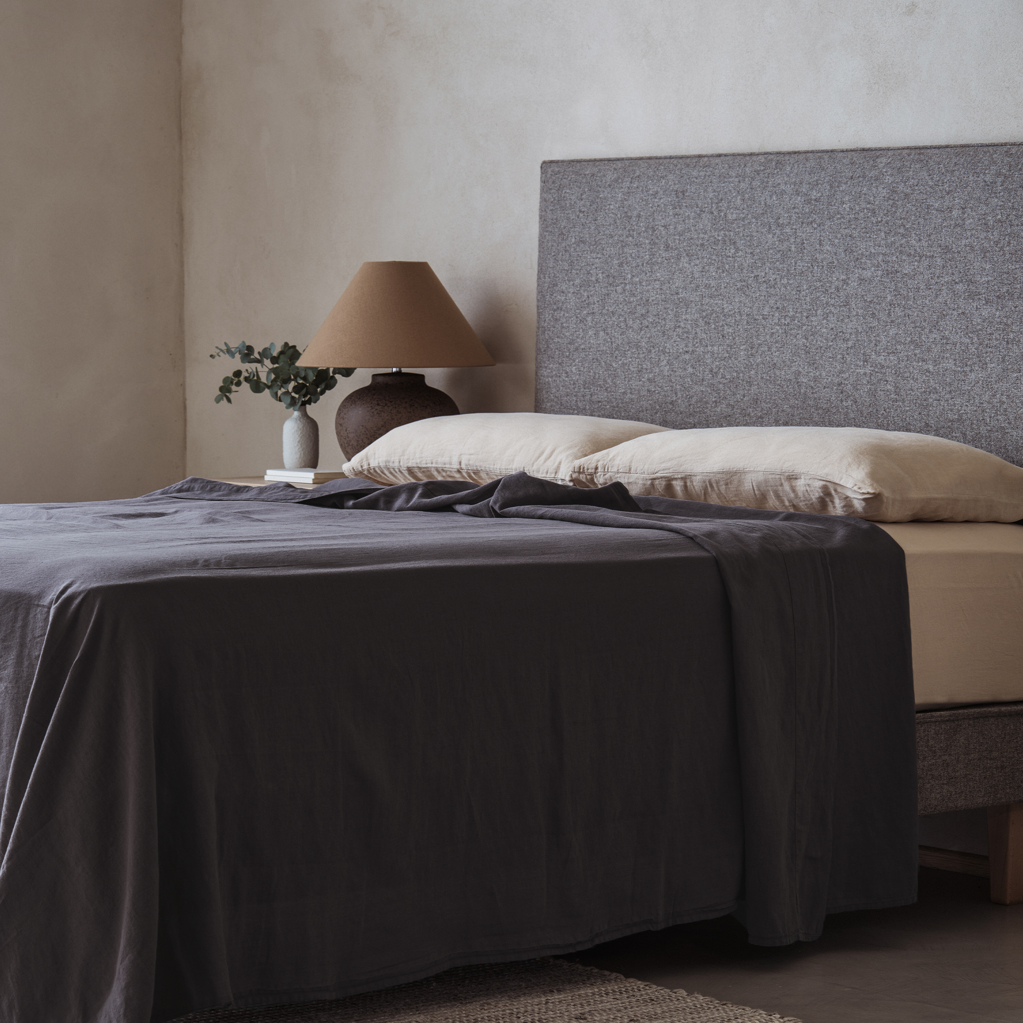 Mariana Linen Blend Flat/Top Sheet - Charcoal