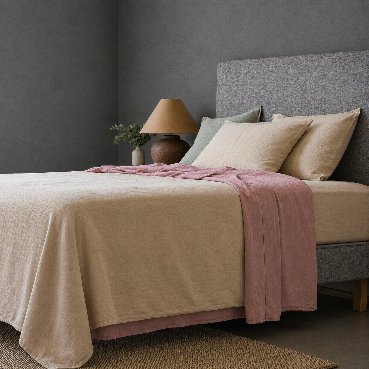 Mariana Linen Blend Flat Sheet - Rose