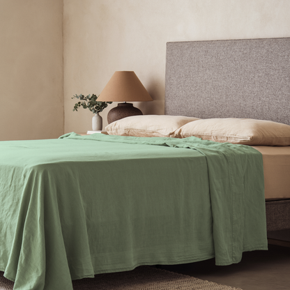 Mariana Linen Blend Flat Sheet - Sage