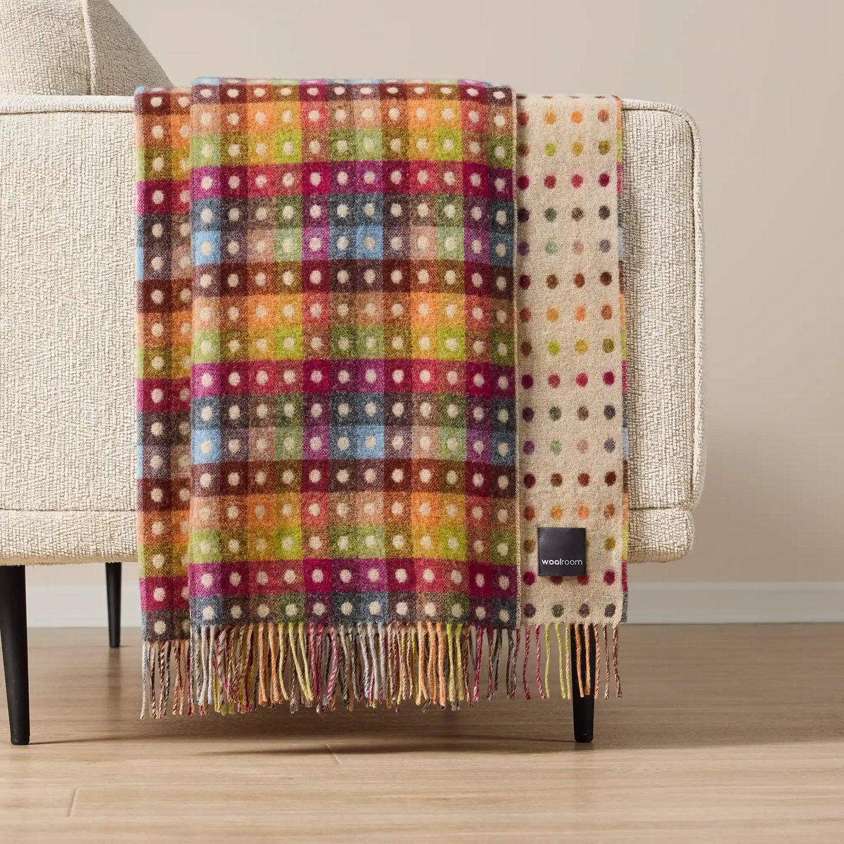 Sofa Throw - Beige Rainbow Spot Throw
