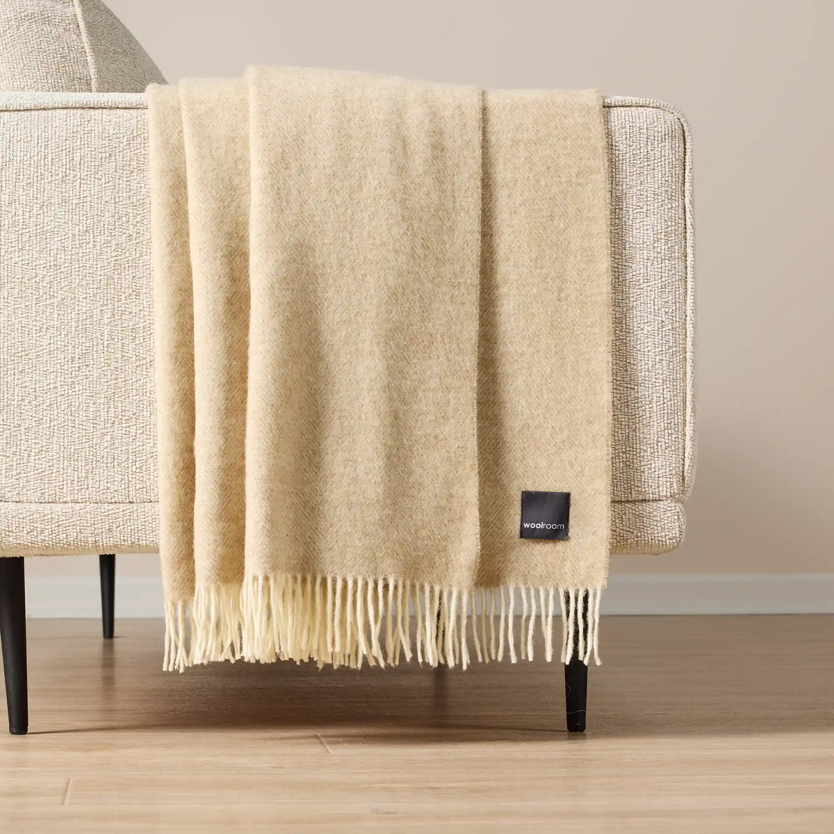 Herringbone Oversized Wool Throw - Natural