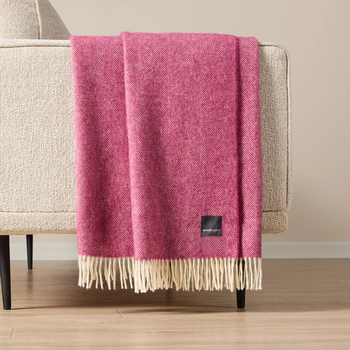 Herringbone Shetland Wool Throw - Berry