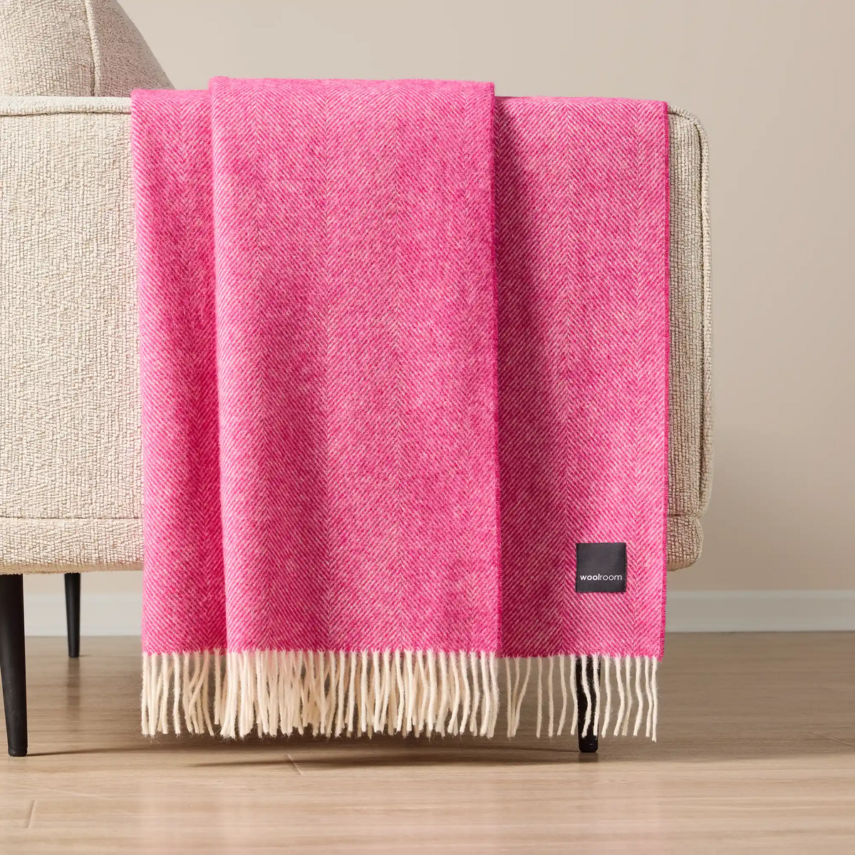 Herringbone Shetland Wool Throw - Fuchsia