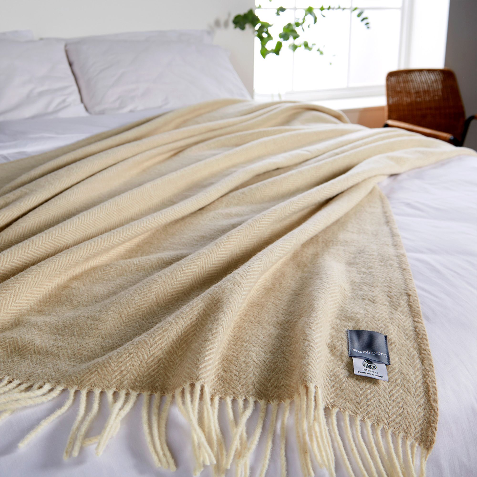 Product image of Chianti Wide Throw - Sandstone by Woolroom – premium bed blankets