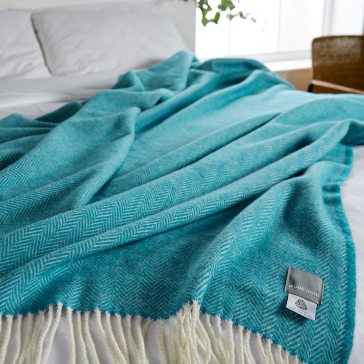 Product image of Chianti Wide Throw - Caribbean Blue by Woolroom – premium bed blankets