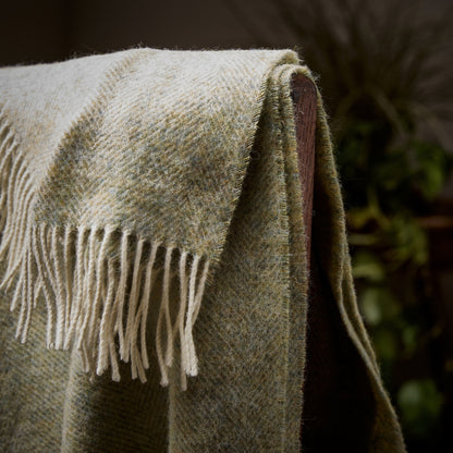 Product image of Herringbone Shetland Wool Throw - Light Sage by Woolroom – premium wool throws