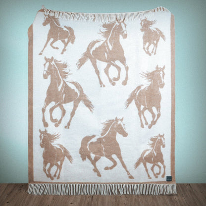 Close-up of Wild and Wool Horse Wool Throw - Latte by Woolroom – sustainable wool throws 