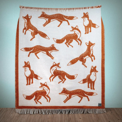Close-up of Wild and Wool Fox Wool Throw - Rust by Woolroom – sustainable wool throws 