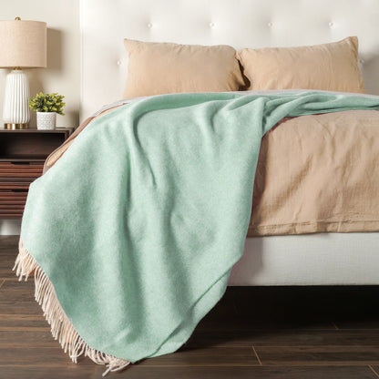 Duck Egg Blue Herringbone Wool Throw - Wide Width