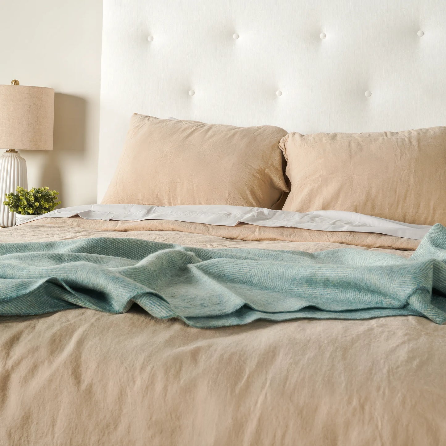 Duck Egg Blue Herringbone Wool Throw - Wide Width