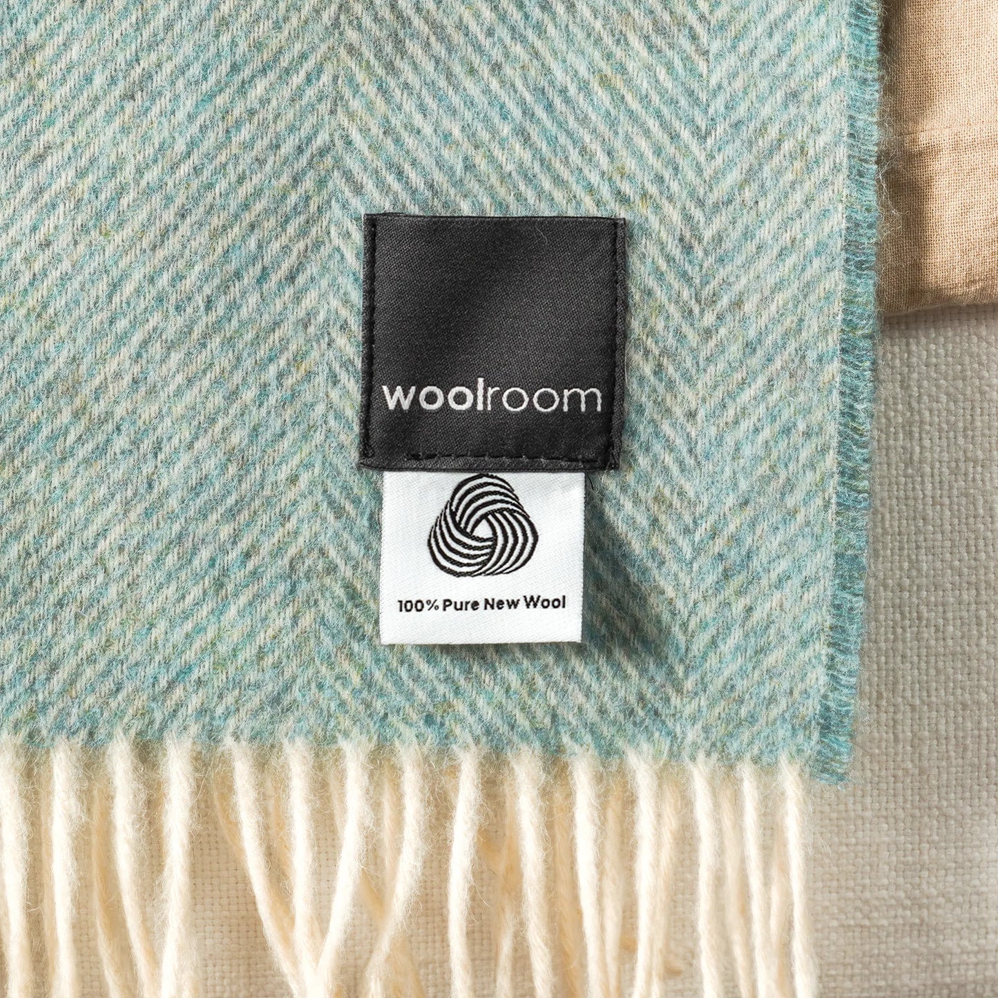 Duck Egg Blue Herringbone Wool Throw - Wide Width