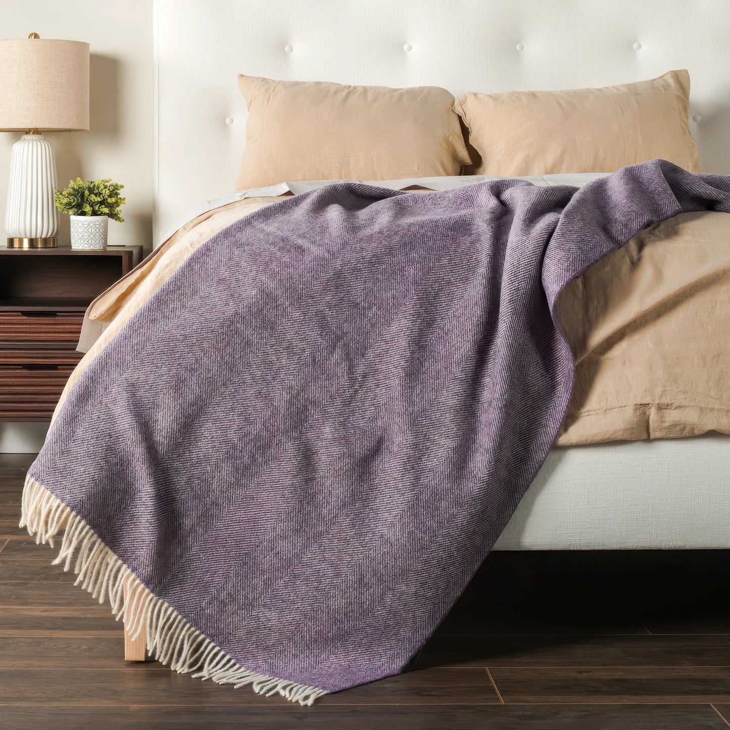 Lavender Herringbone Wool Throw - Wide Width