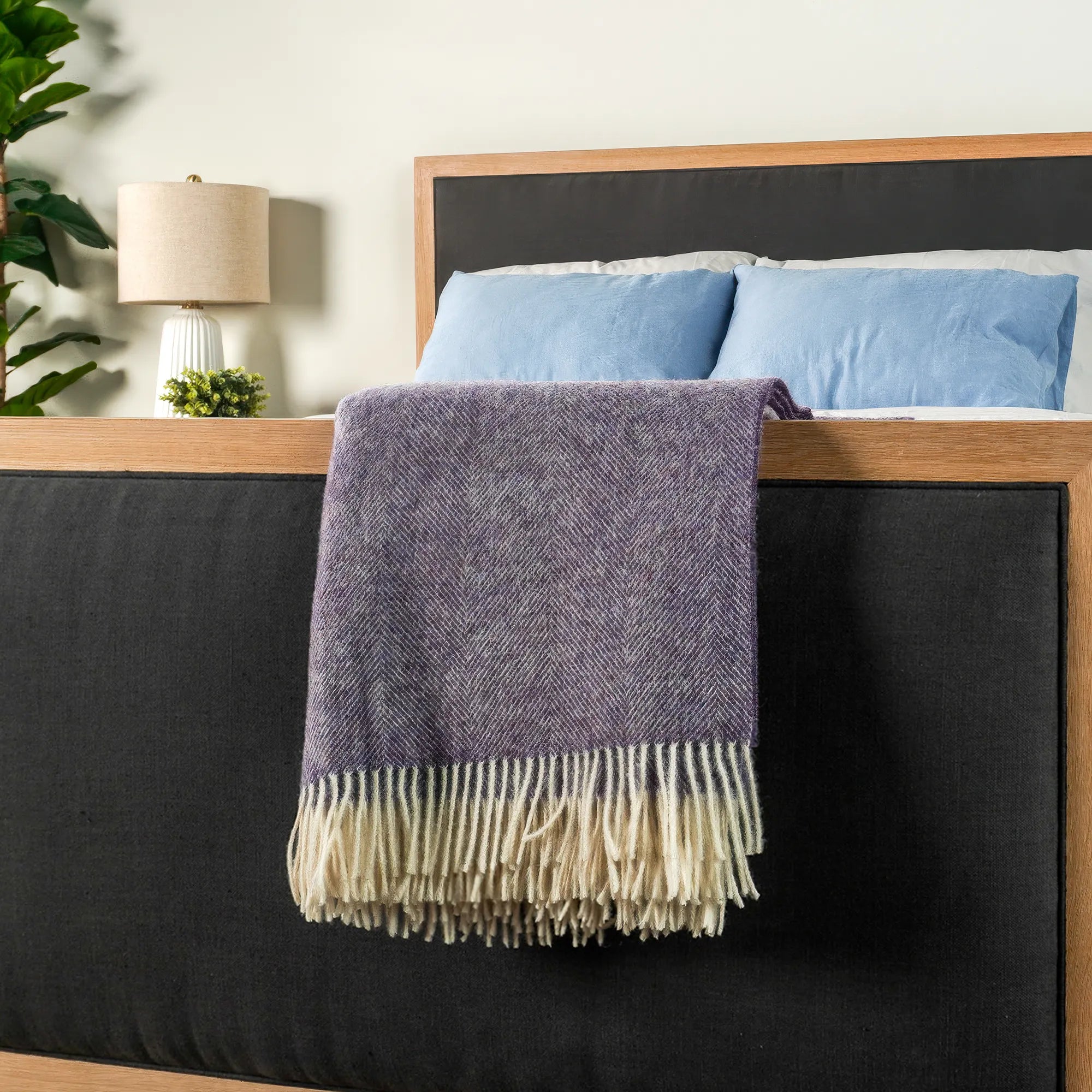 Lavender Herringbone Wool Throw - Wide Width