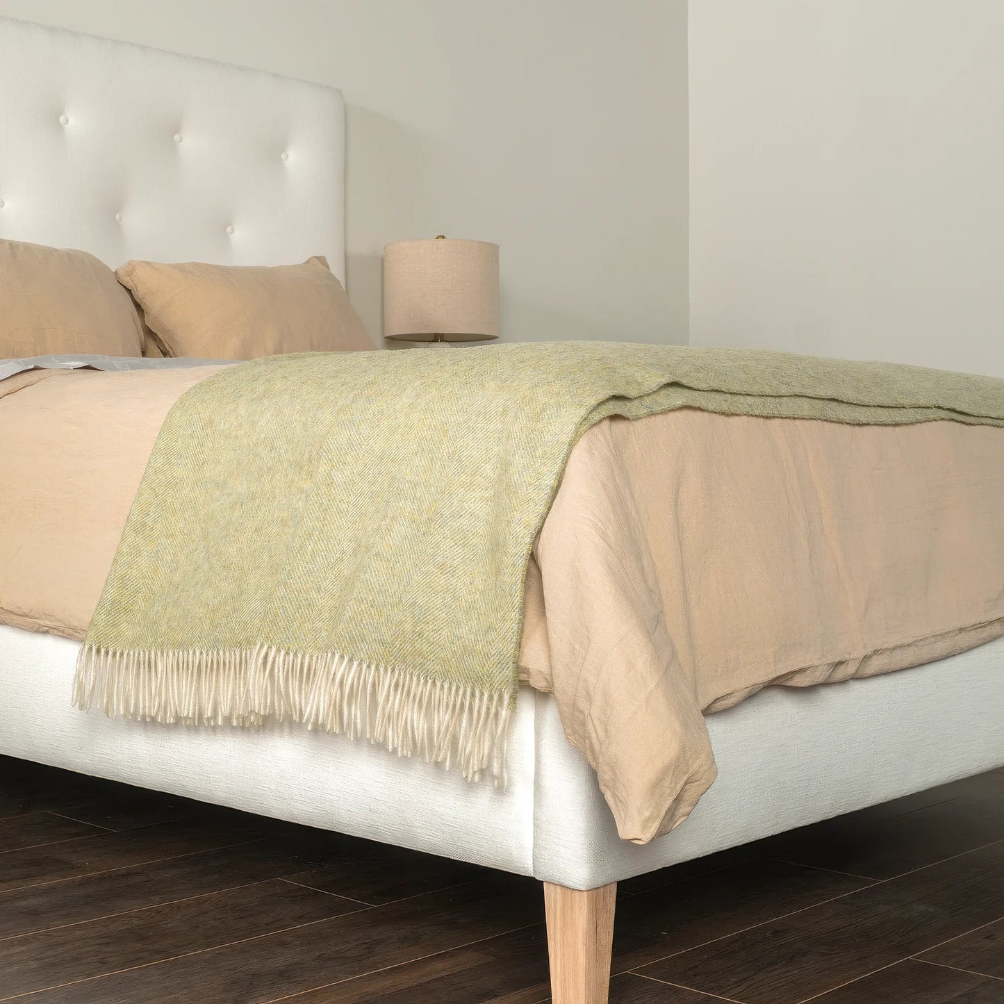 Light Sage Herringbone Wool Throw - Wide Width