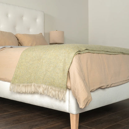 Light Sage Herringbone Wool Throw - Wide Width