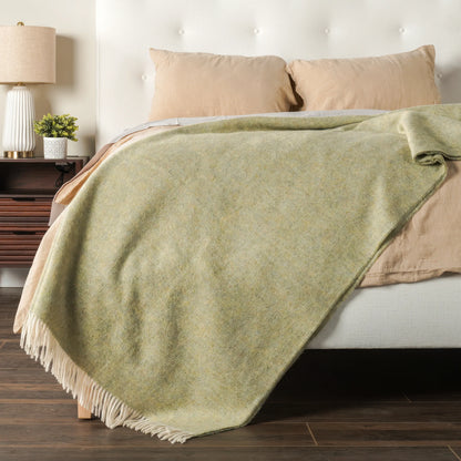 Light Sage Herringbone Wool Throw - Wide Width