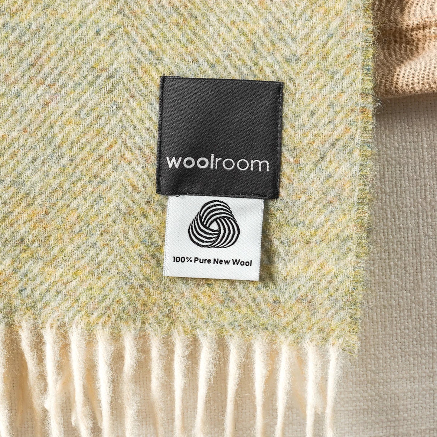 Light Sage Herringbone Wool Throw - Wide Width