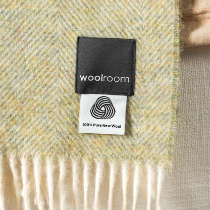 Light Sage Herringbone Wool Throw - Wide Width