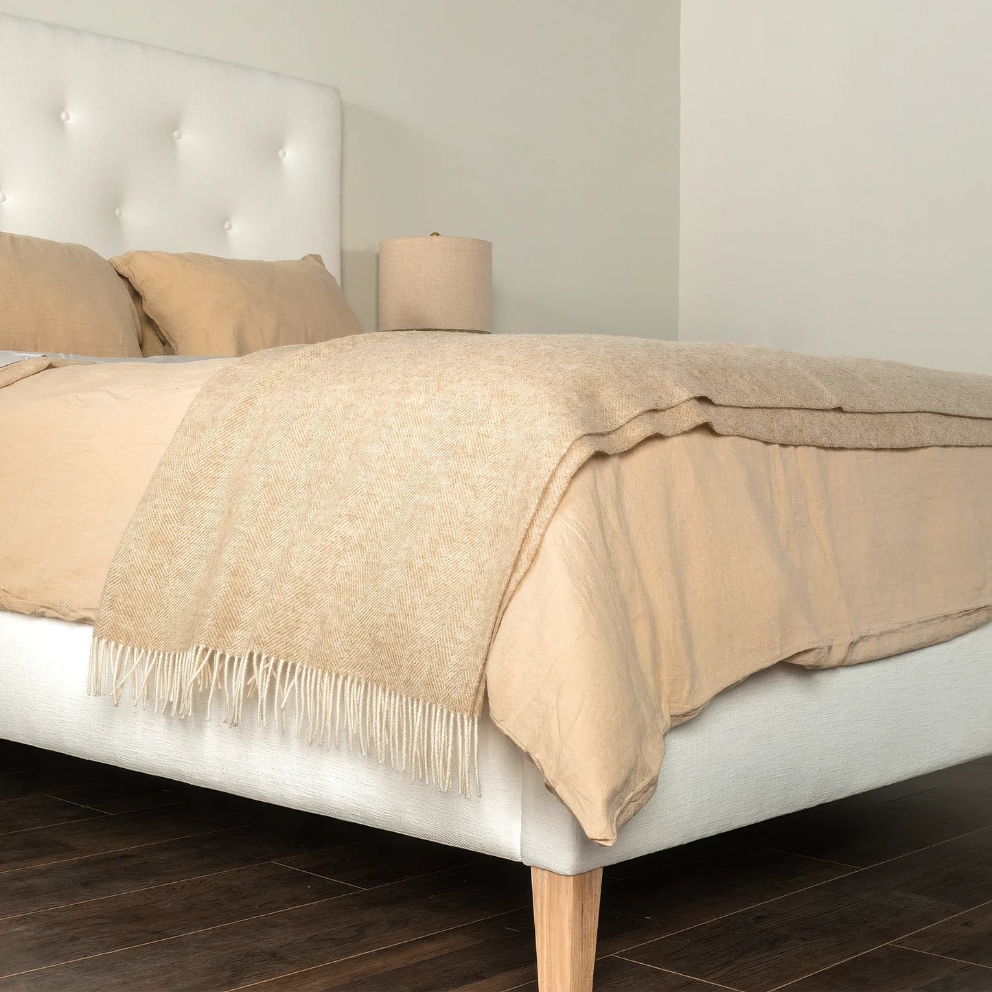 Natural Herringbone Wool Throw - Wide Width