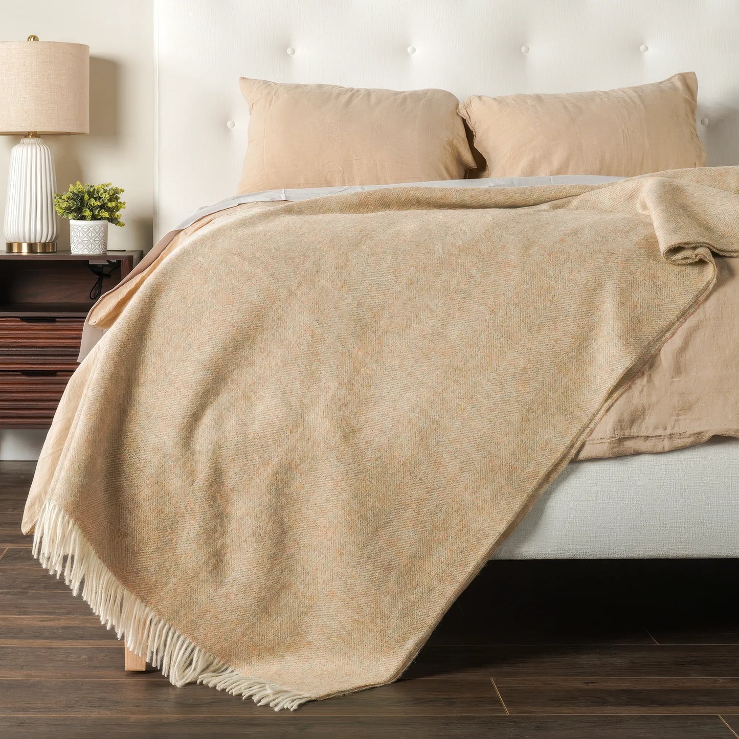 Natural Herringbone Wool Throw - Wide Width