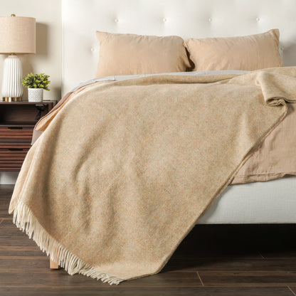 Natural Herringbone Wool Throw - Wide Width