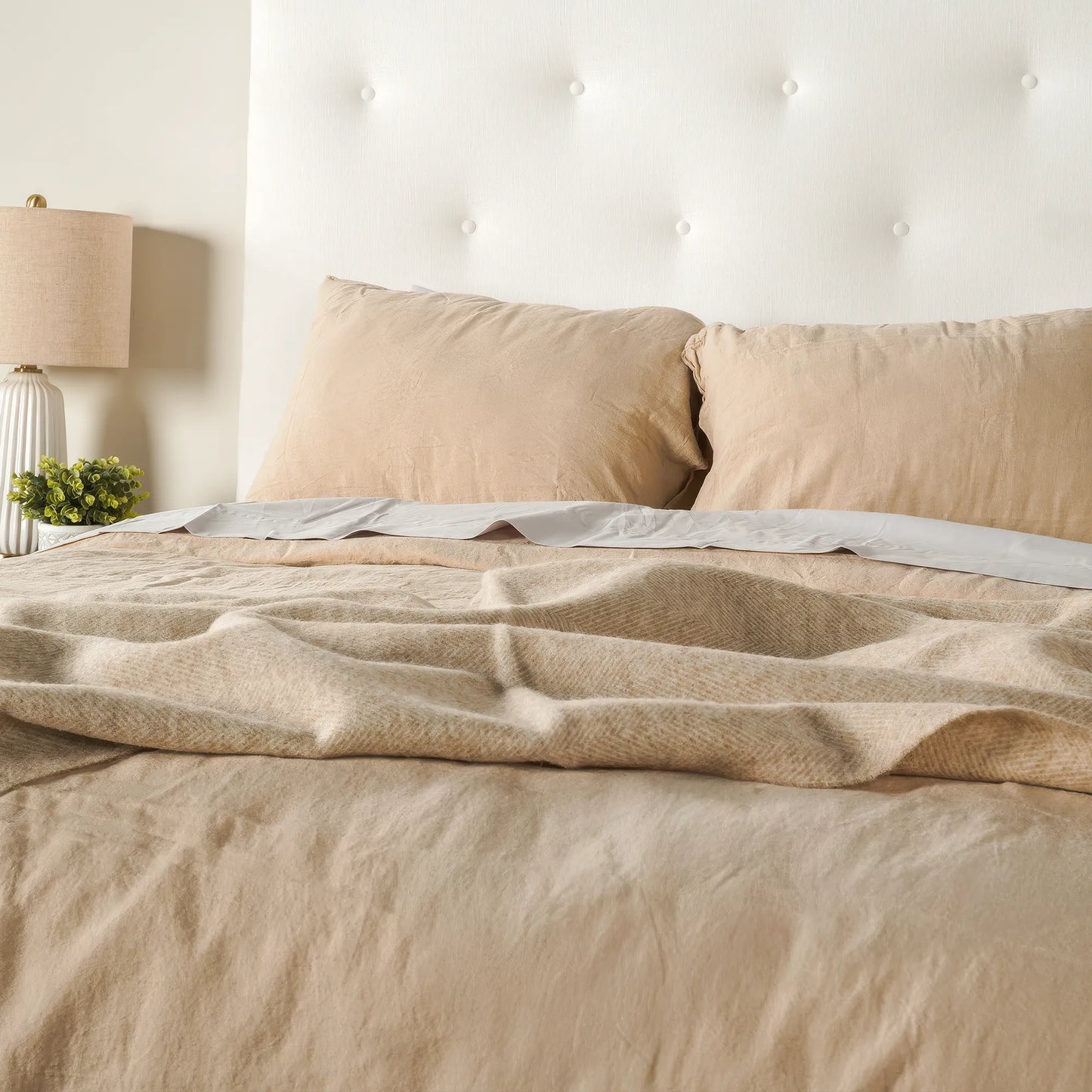 Natural Herringbone Wool Throw - Wide Width