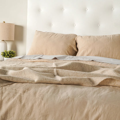 Natural Herringbone Wool Throw - Wide Width