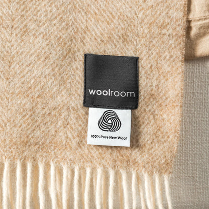 Natural Herringbone Wool Throw - Wide Width
