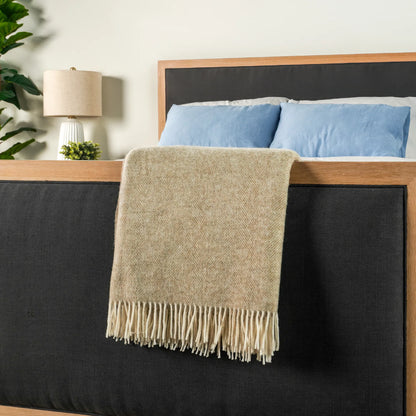 Natural Herringbone Wool Throw - Wide Width