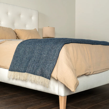 Navy Herringbone Wool Throw - Wide Width