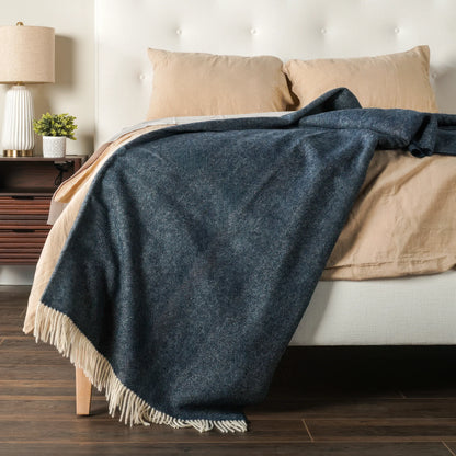 Navy Herringbone Wool Throw - Wide Width