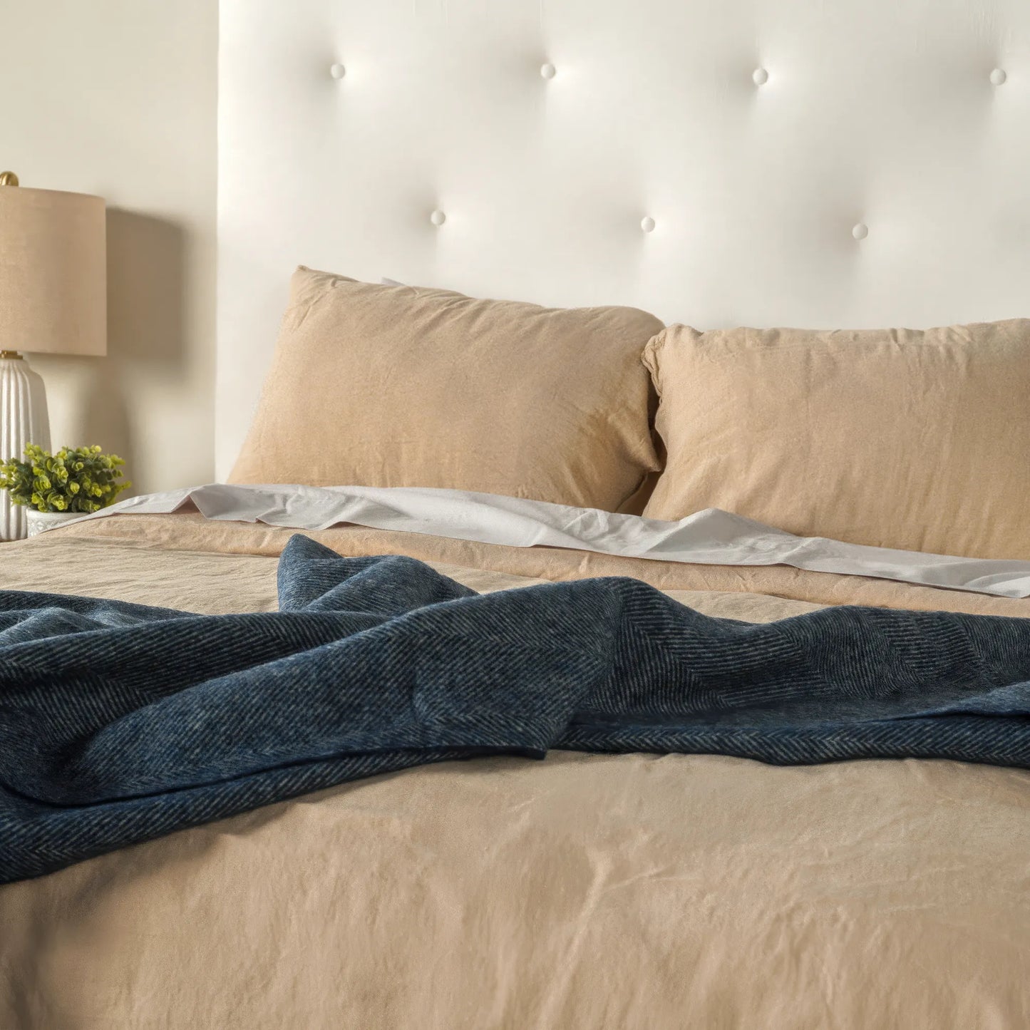 Navy Herringbone Wool Throw - Wide Width