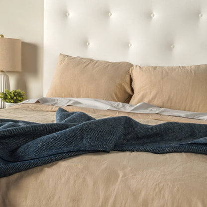 Navy Herringbone Wool Throw - Wide Width