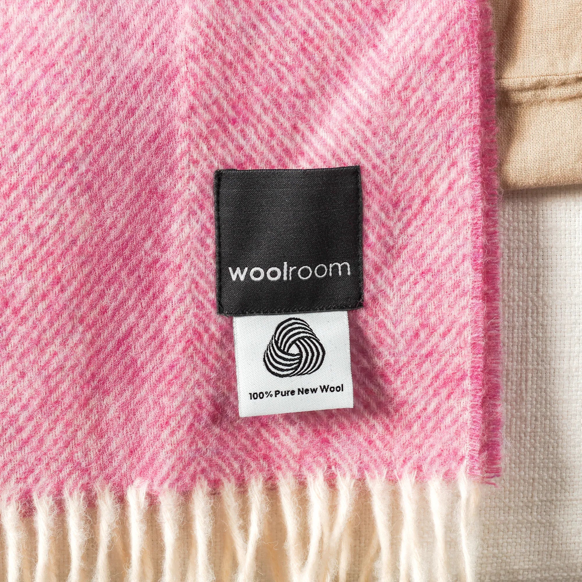 Pale Pink Herringbone Wool Throw - Wide Width