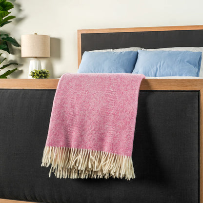 Pale Pink Herringbone Wool Throw - Wide Width