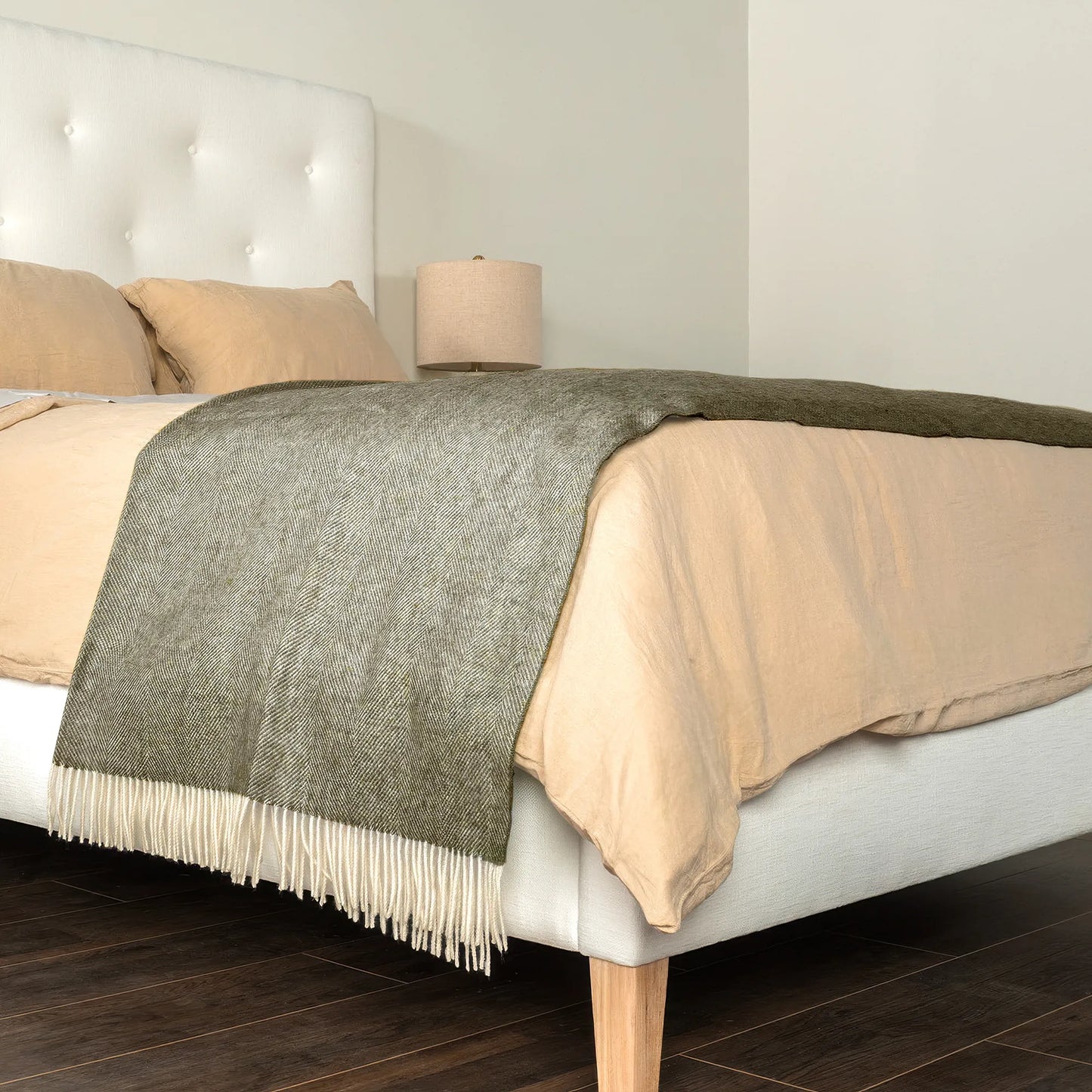 Vintage Grey Herringbone Wool Throw - Wide Width
