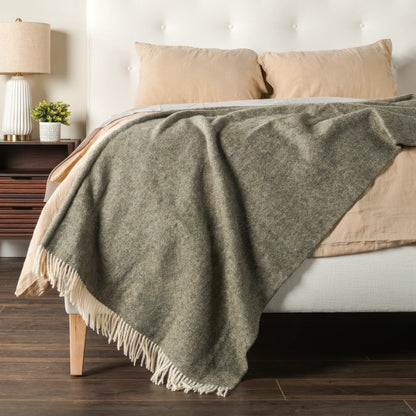 Vintage Grey Herringbone Wool Throw - Wide Width