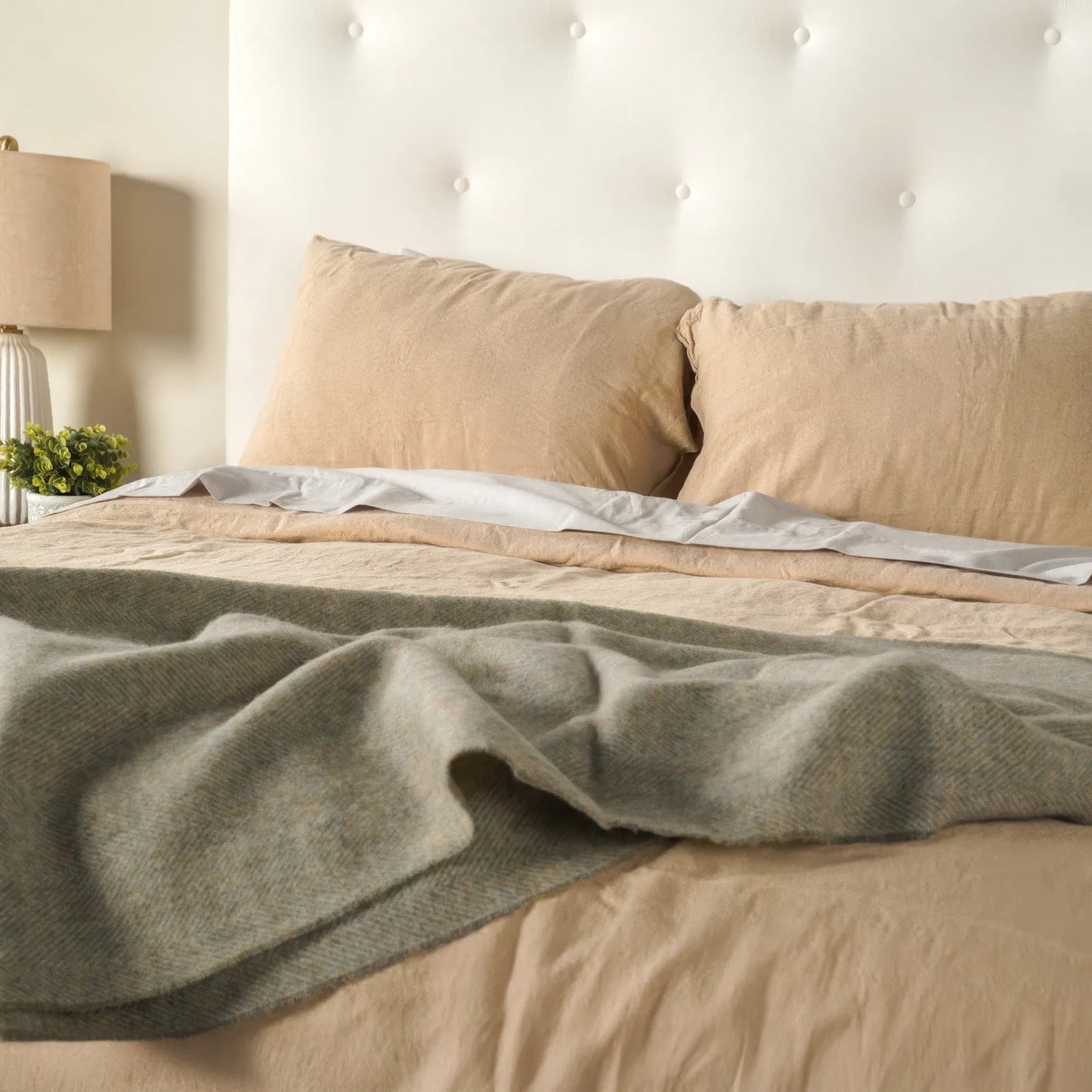 Vintage Grey Herringbone Wool Throw - Wide Width